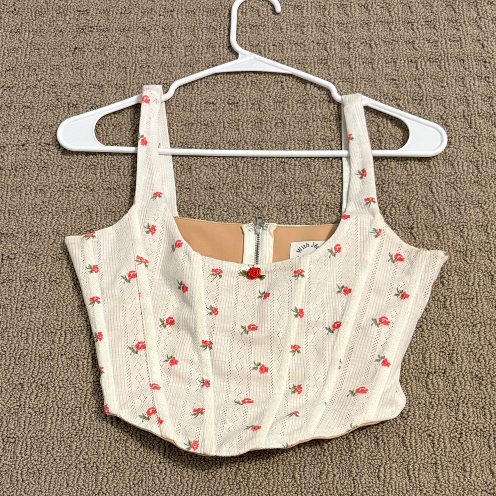 With Jean Cream Floral Tank Top